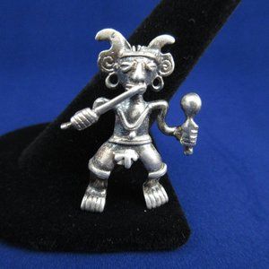 Vintage Aztec Warrior (?) sterling brooch